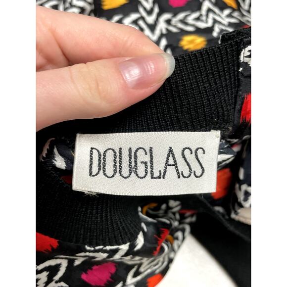 VINTAGE DOUGLASS Eclectic Art To Wear Crewneck Silk Top Black Multi Women's 12 - Picture 8 of 10
